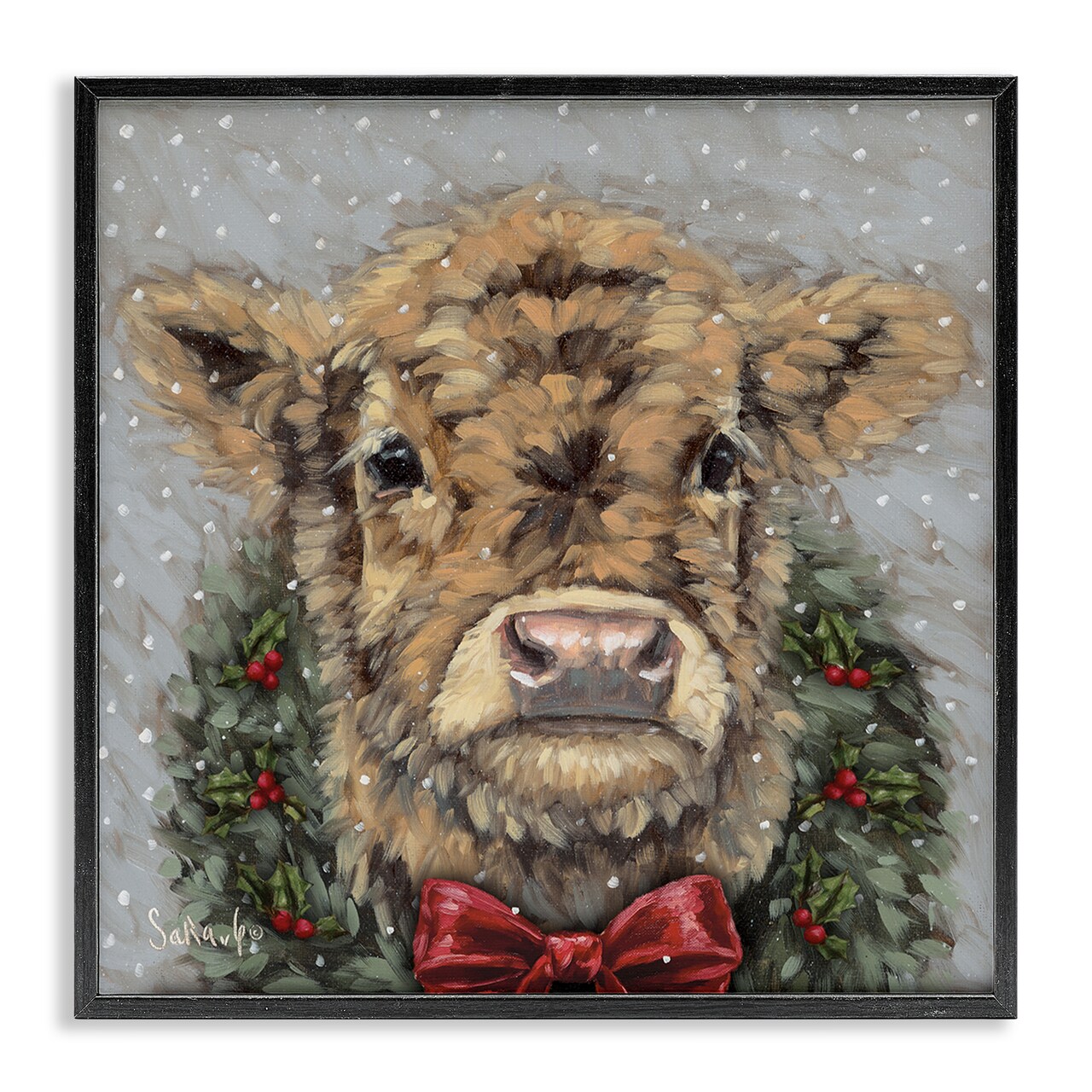 Stupell Industries Snowy Day Christmas Cow Framed Giclee, design by Sara G. Designs